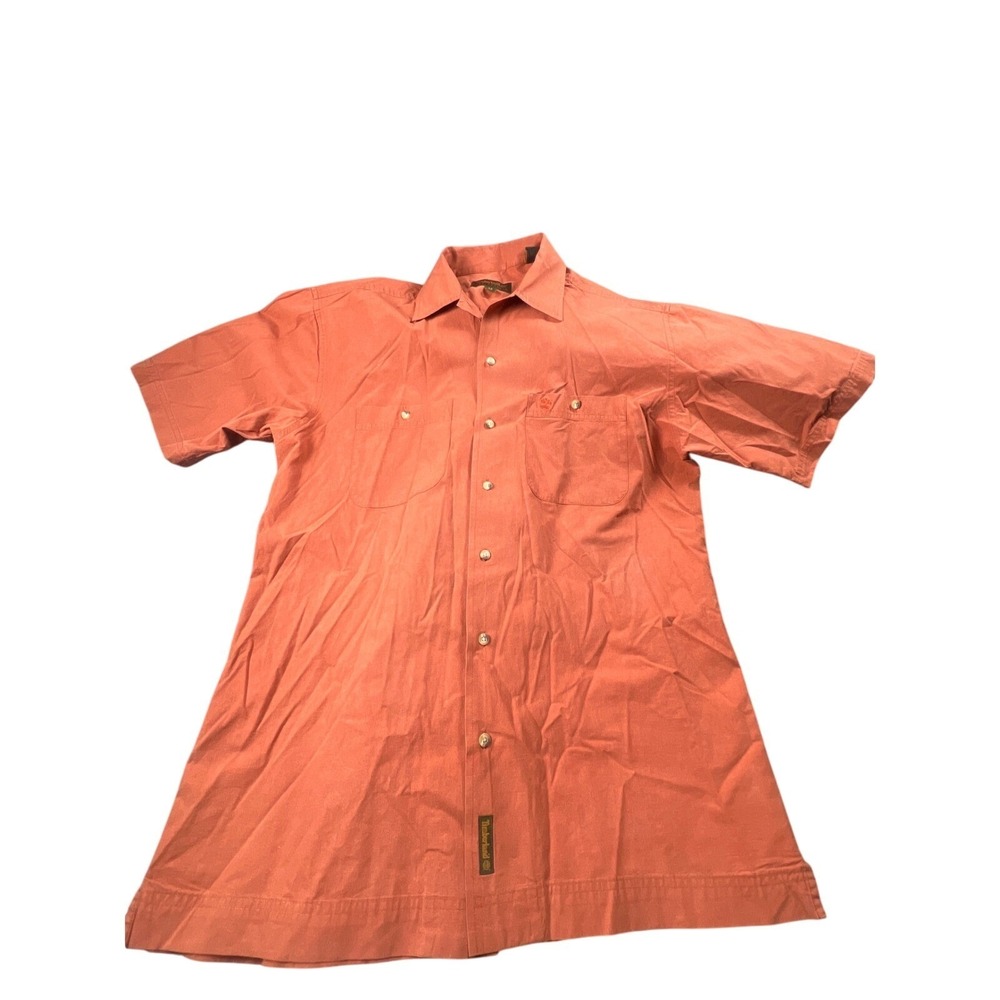 Timberland Weathergear Orange Short‎ Sleeve Button Up Shirt Men's Size M Cotton